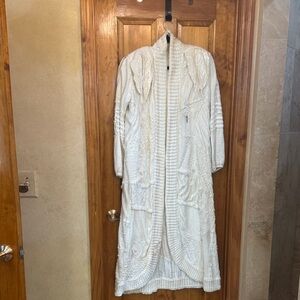 Chic Winter White Textured Long Cardigan/ dress coat.